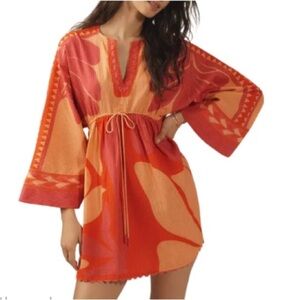 Anthropologie Condition Apply Rickrack Printed Kaftan Dress Cover Up